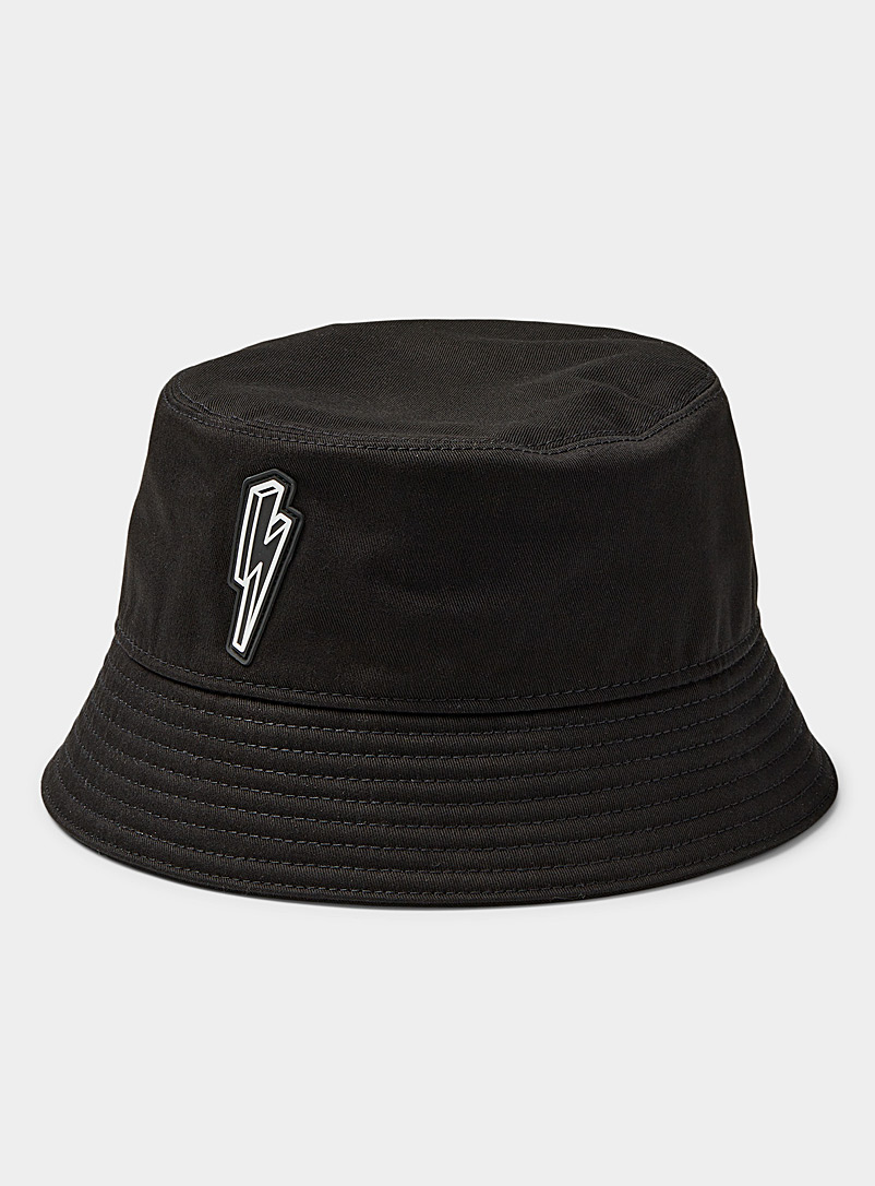 Neil Barrett Black Lightning bolt logo bucket hat for men
