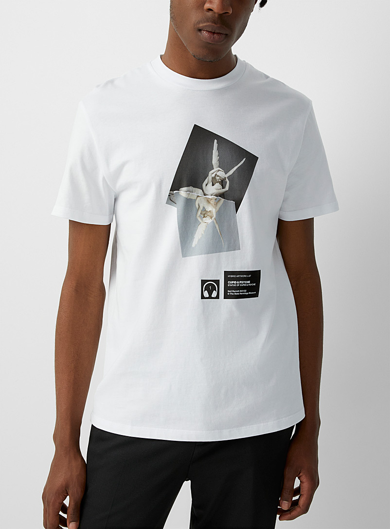 Neil Barrett: Le t-shirt collage photo statues Blanc pour homme