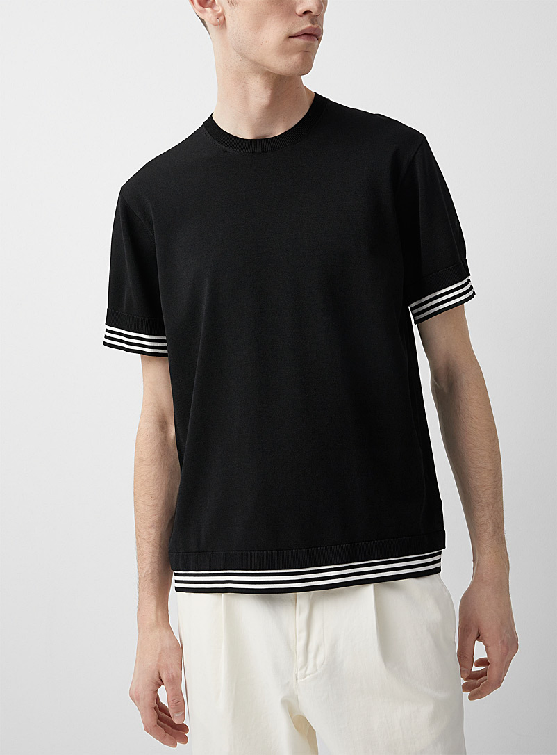 Neil Barrett: Le t-shirt tricot techno bordures rayées Noir pour homme