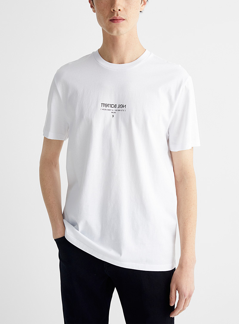 Neil Barrett: Le t-shirt logo coordonnées géographiques Blanc pour homme