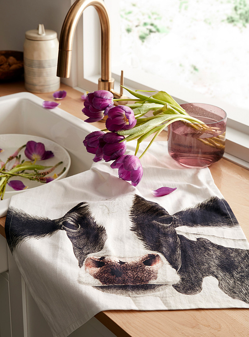 Simons Maison Patterned White Adorable calf tea towel
