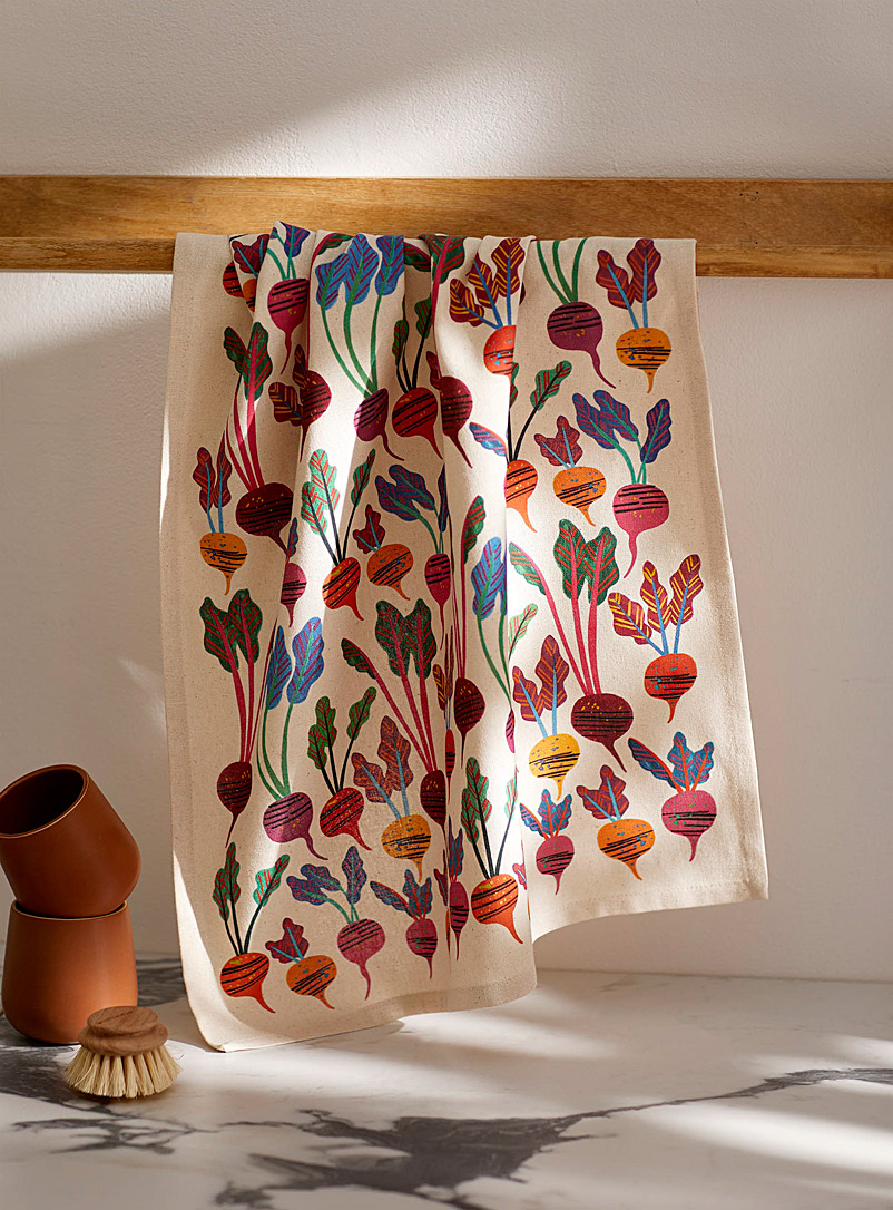 Simons Maison Patterned Ecru Playful radishes tea towel