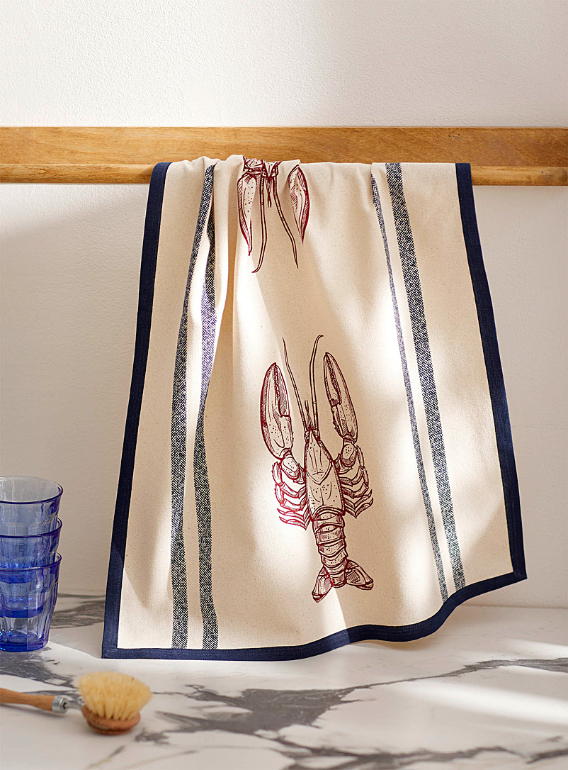 Simons Maison Patterned Ecru Lobsters tea towel