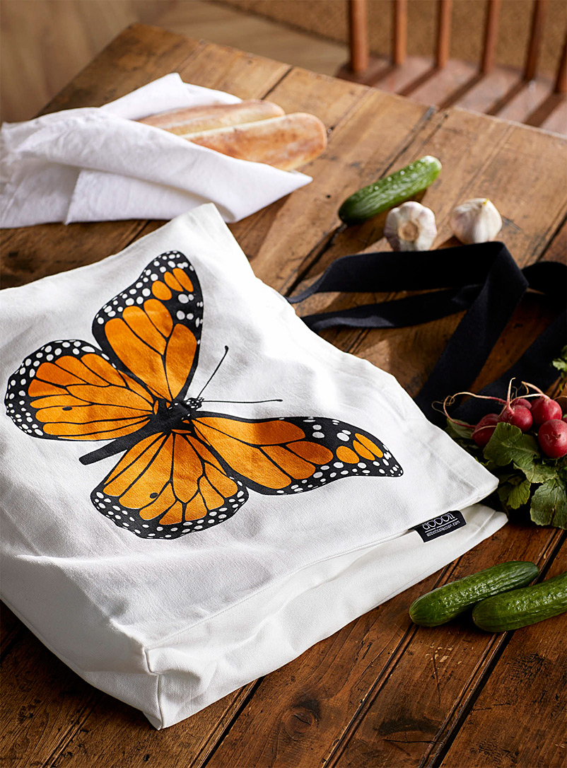 Simons Maison Patterned White Monarch butterfly reusable tote