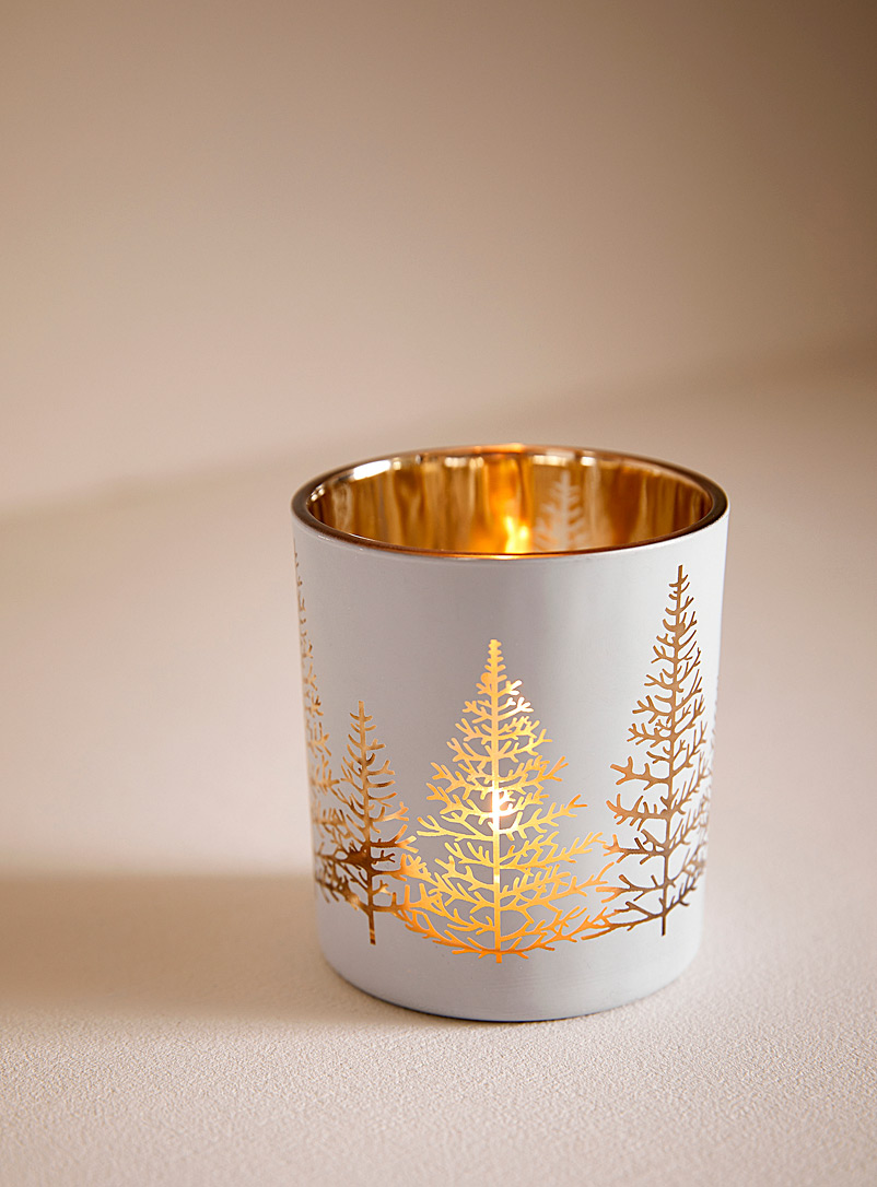 Simons Maison Patterned White Small golden fir candle holder