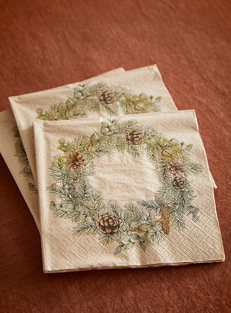 Simons Maison: Les serviettes en papier couronne et pommes de pin 16,5 x 16,5 cm. Paquet de 20. Assorti