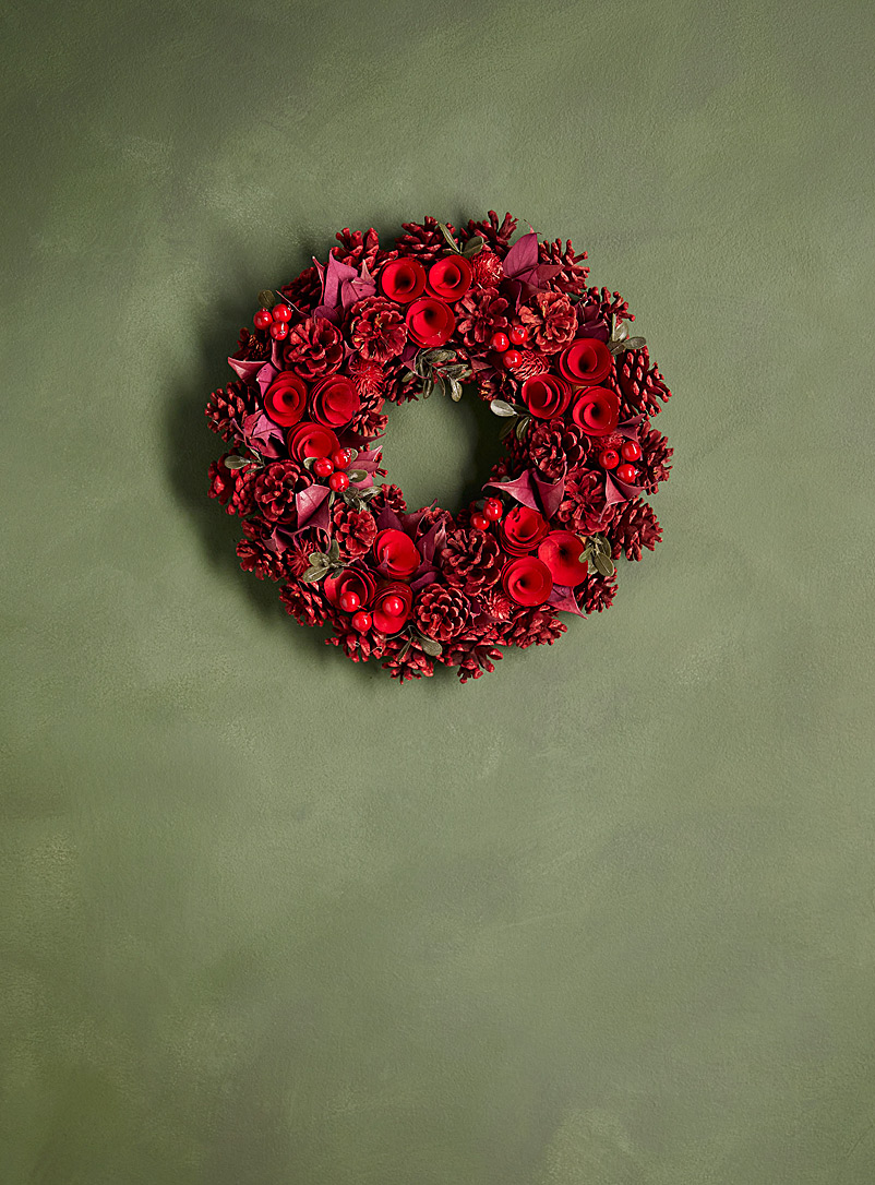 Simons Maison: La petite couronne pommes de pin, fleurs et baies Rouge