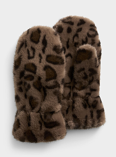 Leopard faux-fur maxi mittens
