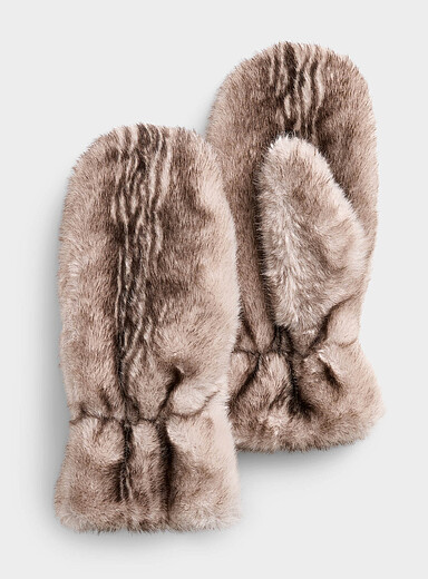 Plush-lined faux-fur mittens