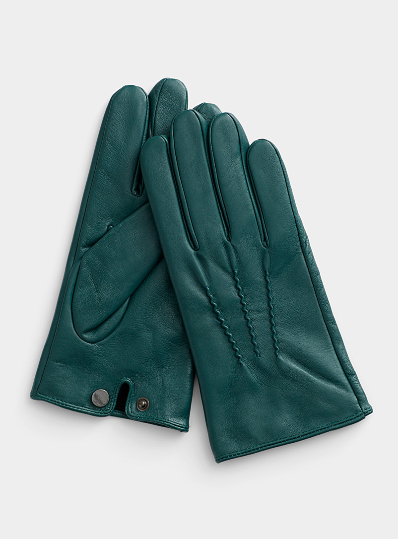 Le 31 Mossy Green Contrast trim leather gloves for men