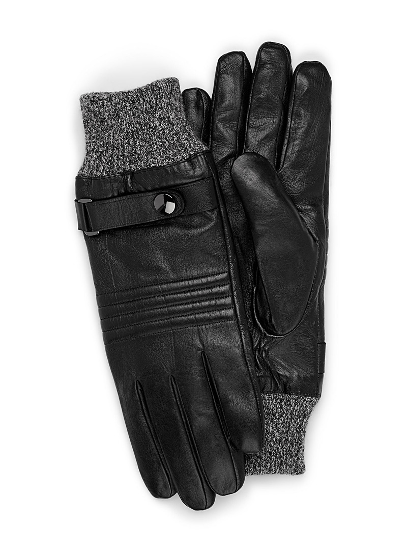 Le 31: Le gant cuir poignets tricot Noir pour homme