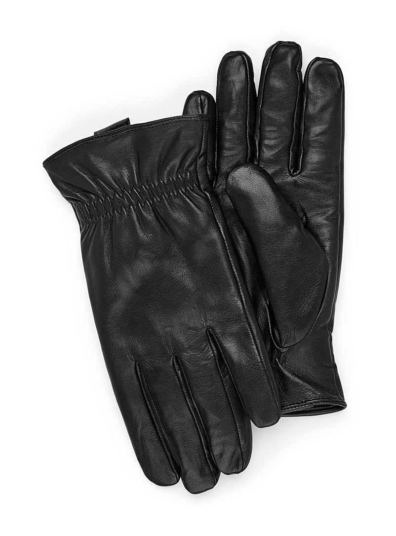 Le 31 Black Gathered-cuff leather gloves for men