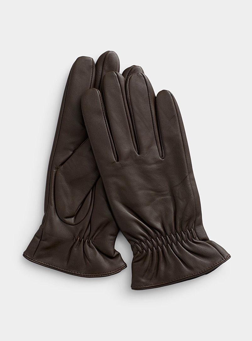 Le 31 Brown Gathered-cuff leather gloves for men