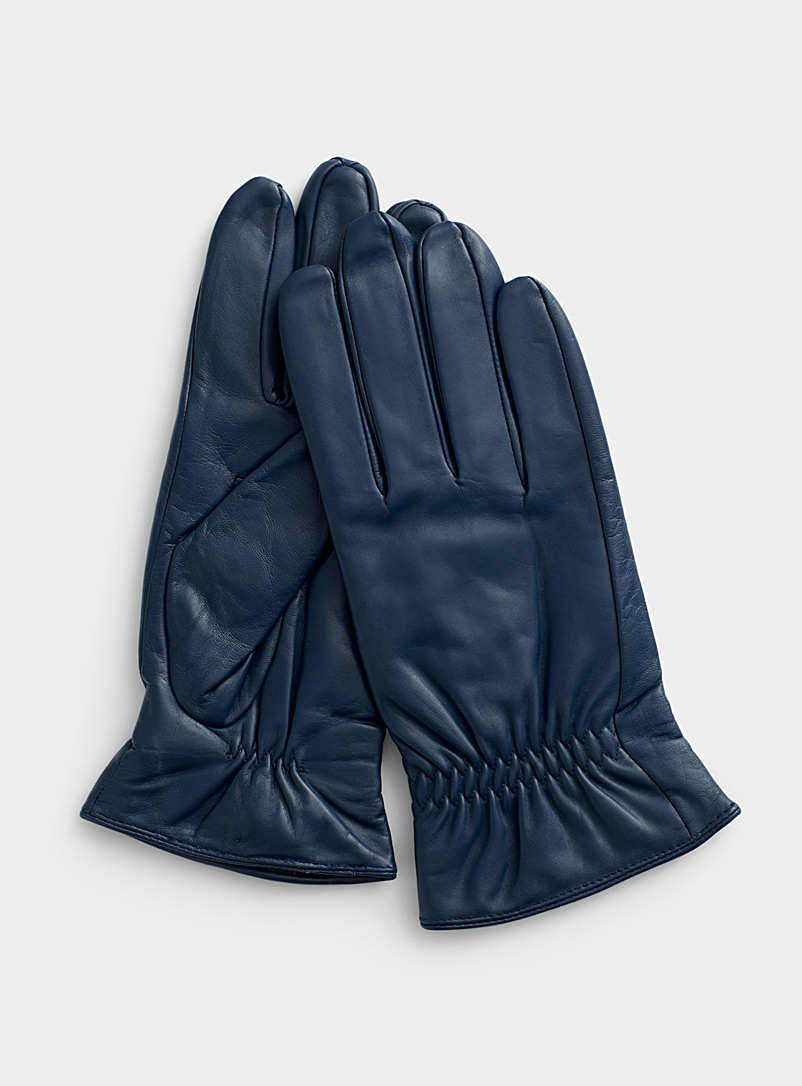 Le 31 Marine Blue Gathered-cuff leather gloves for men