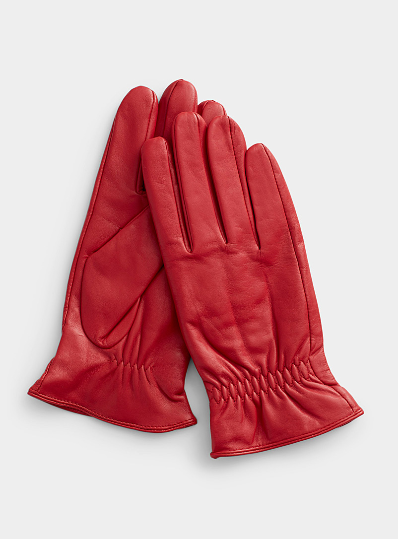 Le 31 Red Gathered-cuff leather gloves for men