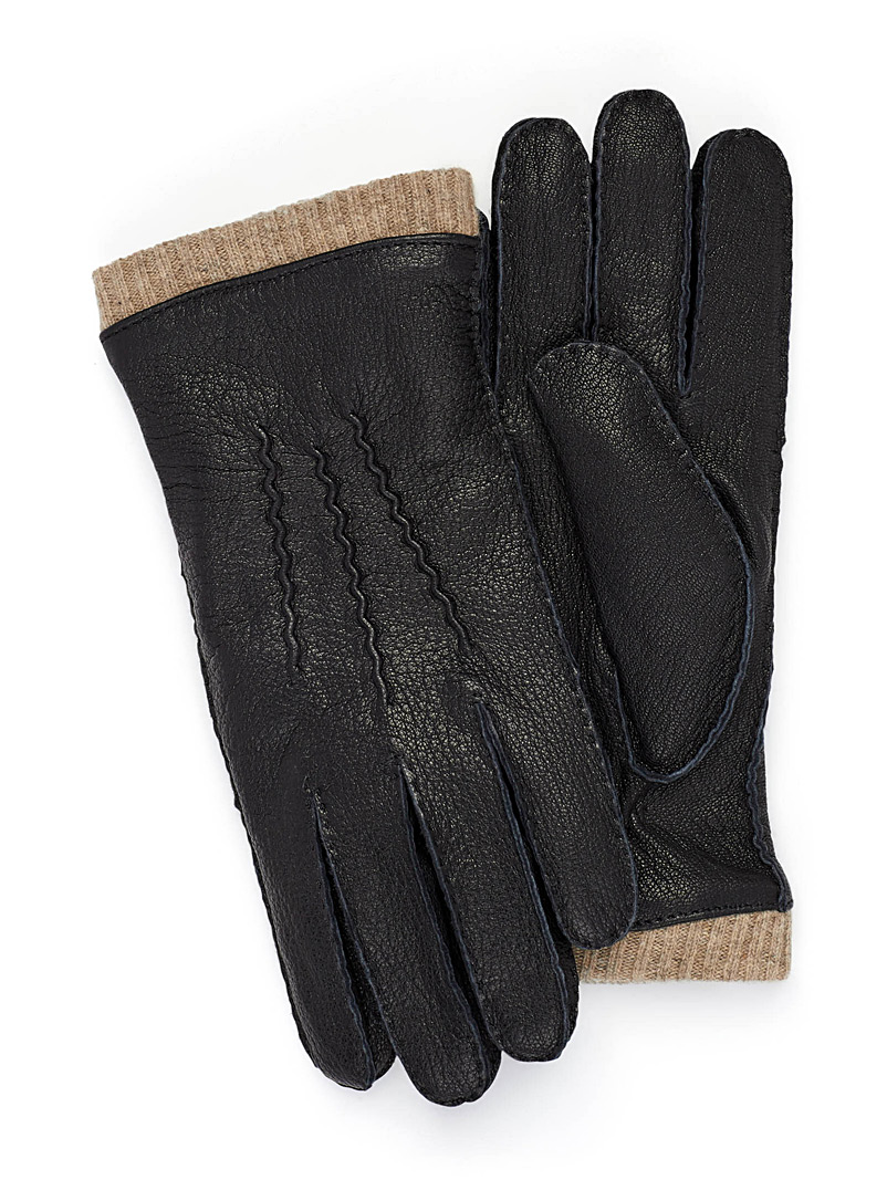 Le 31 Black Textured leather gloves for men