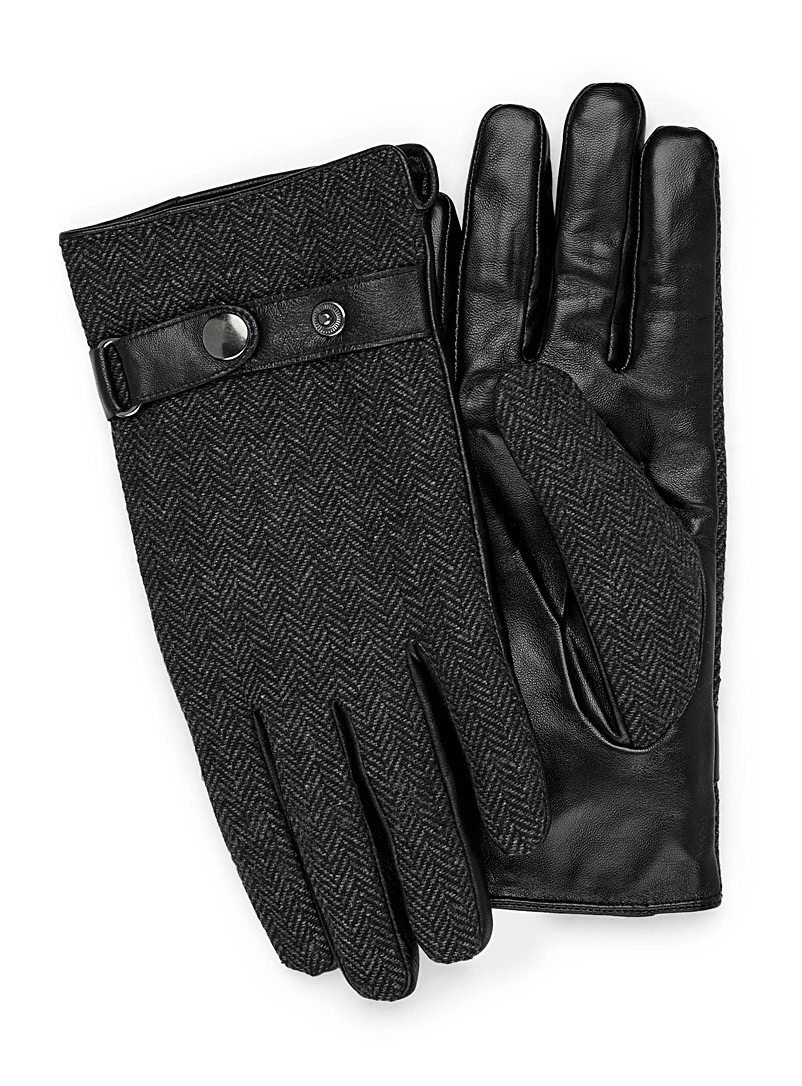 Le 31 Charcoal Herringbone leather gloves for men