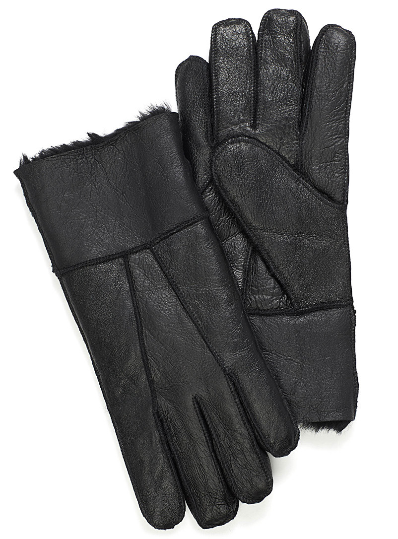 Le 31 Black Soft shearling gloves for men
