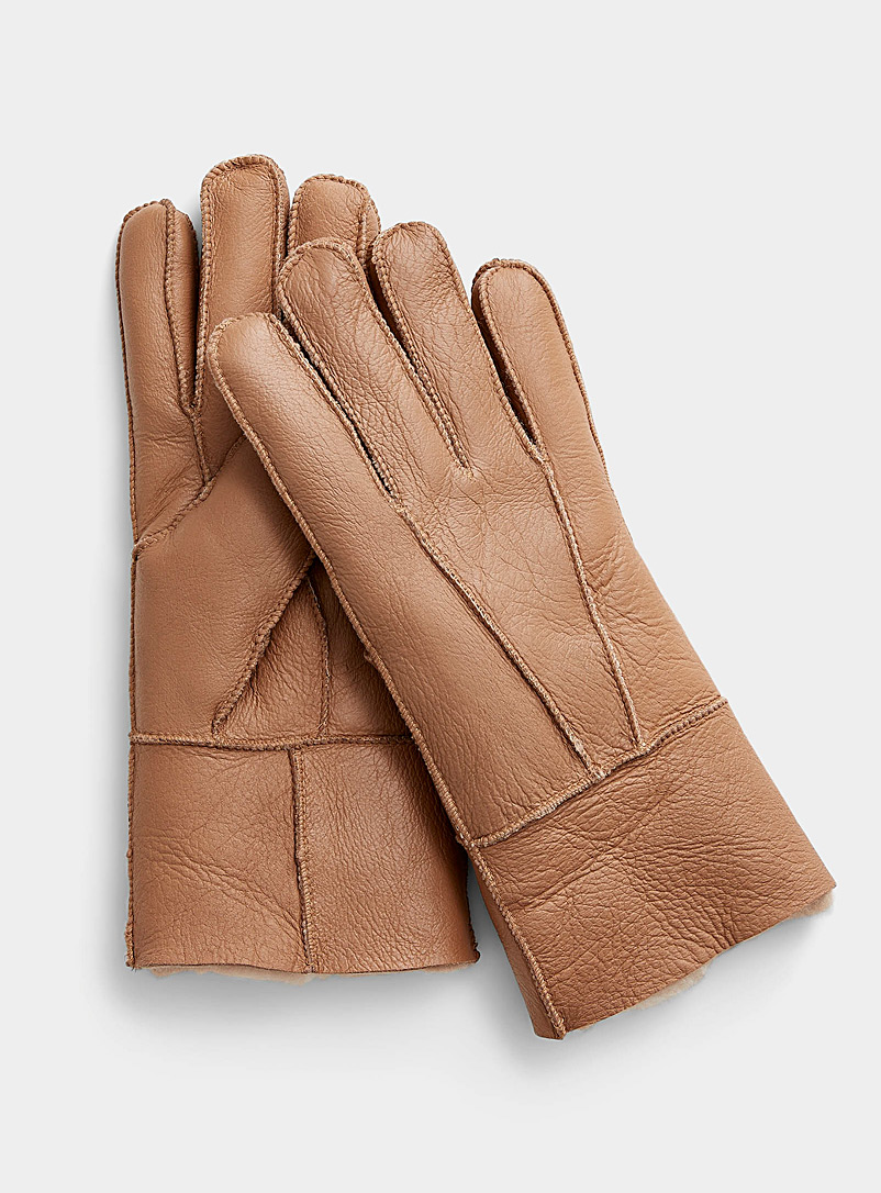 Le 31 Fawn Beige shearling gloves for men