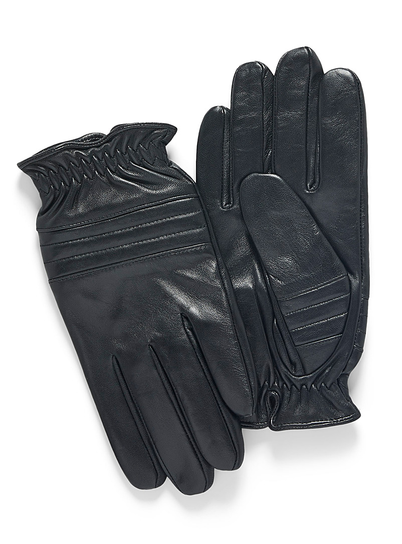 Le 31 Black Graphic seaming leather gloves for men