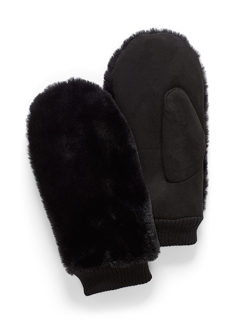 Simons Black Soft plush mitten for women