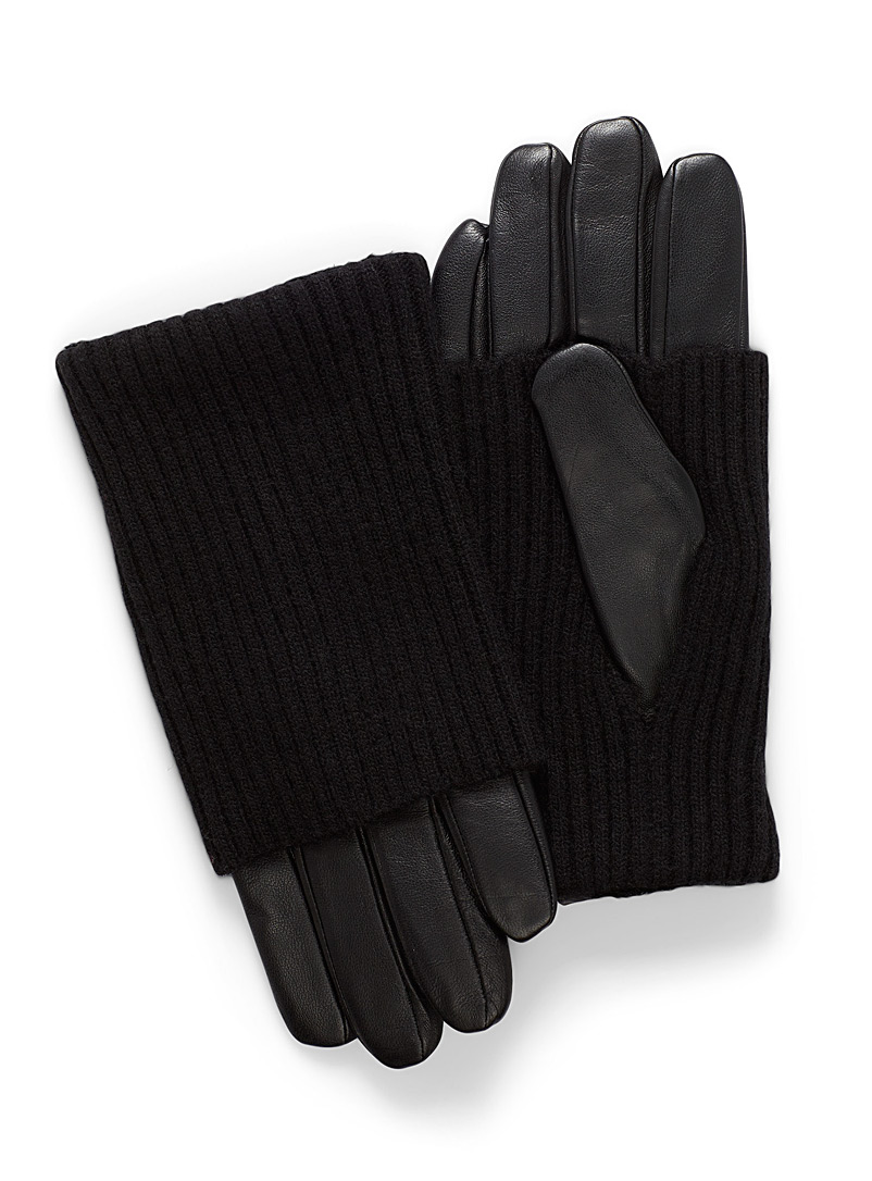 Le 31: Le gant cuir long revers laine Noir pour homme