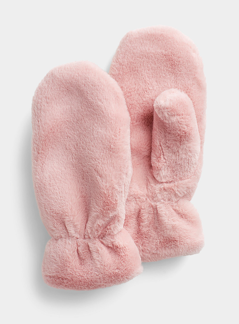 Simons Pink Ultra-soft fuzzy mittens for women