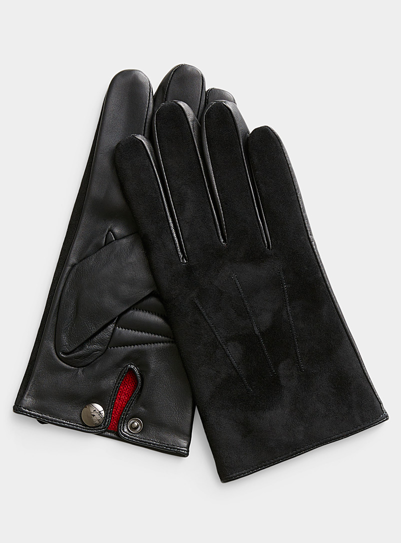 Le 31 Black Suede-top leather gloves for men
