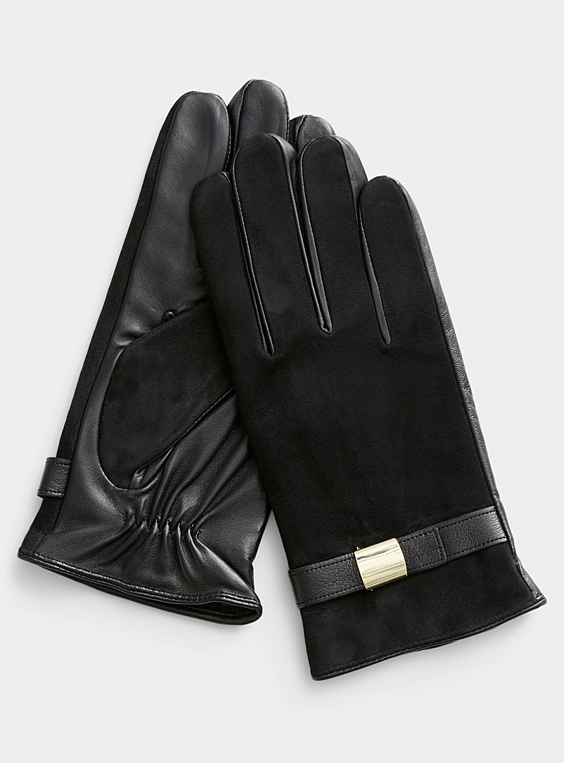 Le 31 Black Velvety-top leather gloves for men