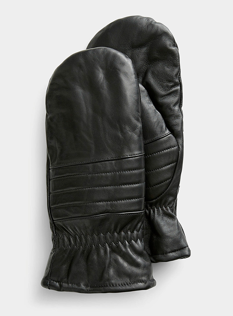 Le 31 Black Leather biker mittens for men
