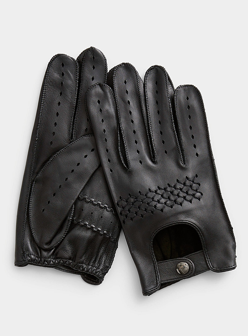 Le 31 Black Perforated leather driving gloves for men