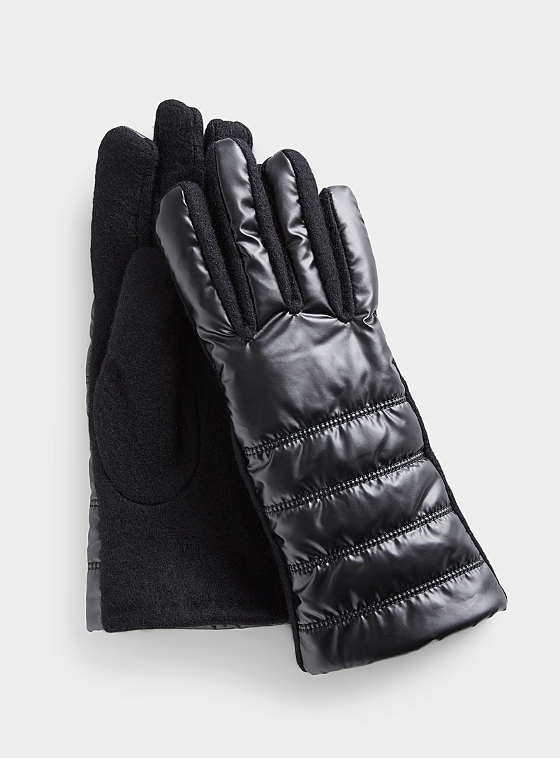 Simons Black Quilted wool gloves for women