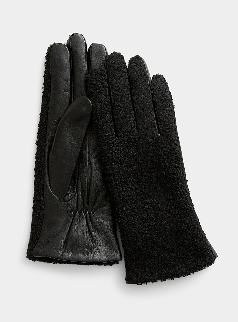Simons Black Sherpa and leather gloves for women