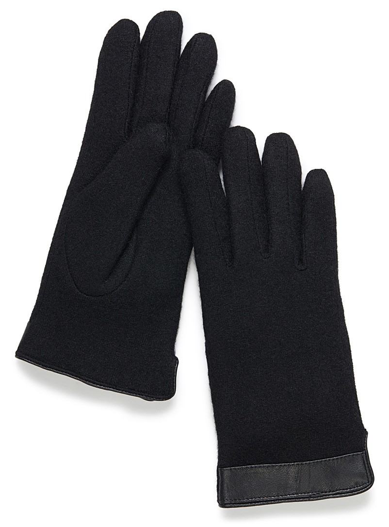 Simons Black Felt wool gloves for women