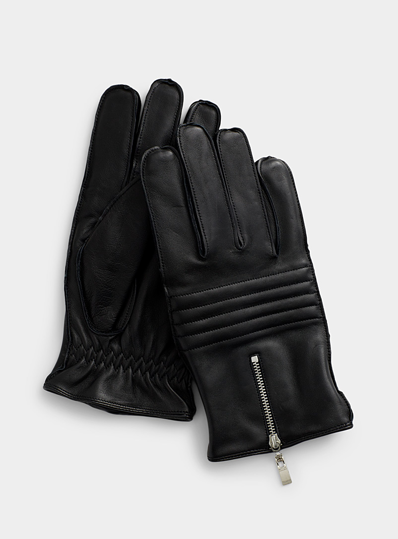 Le 31 Black Zip-cuff leather gloves for men
