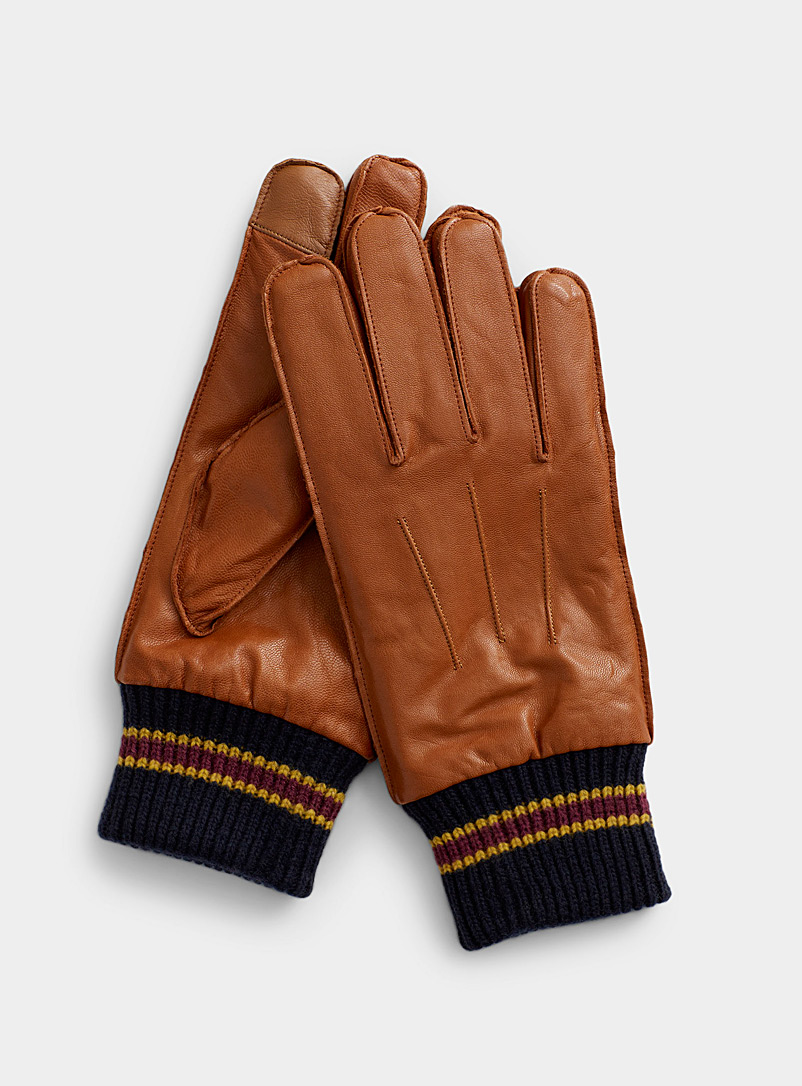 Le 31 Fawn Varsity-stripe cuff leather gloves for men