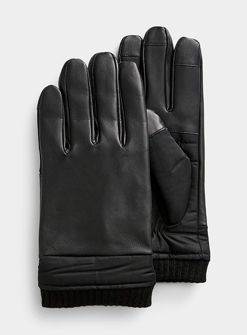 Le 31 Black Canvas insert leather gloves for men