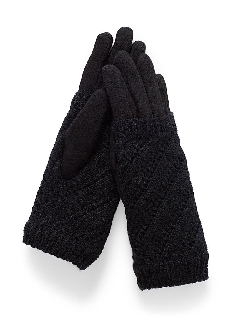 Simons: Le gant tricot monochrome Noir pour femme