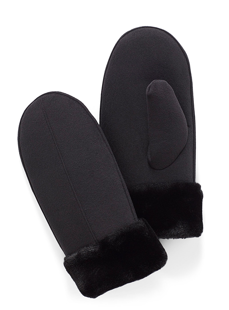 Simons Black Felt mittens for women