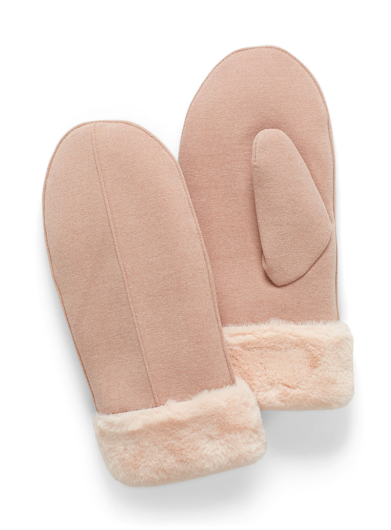 Simons Cream Beige Felt mittens for women