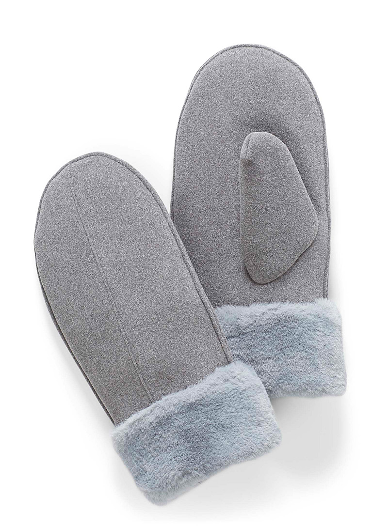 Simons Grey Felt mittens for women