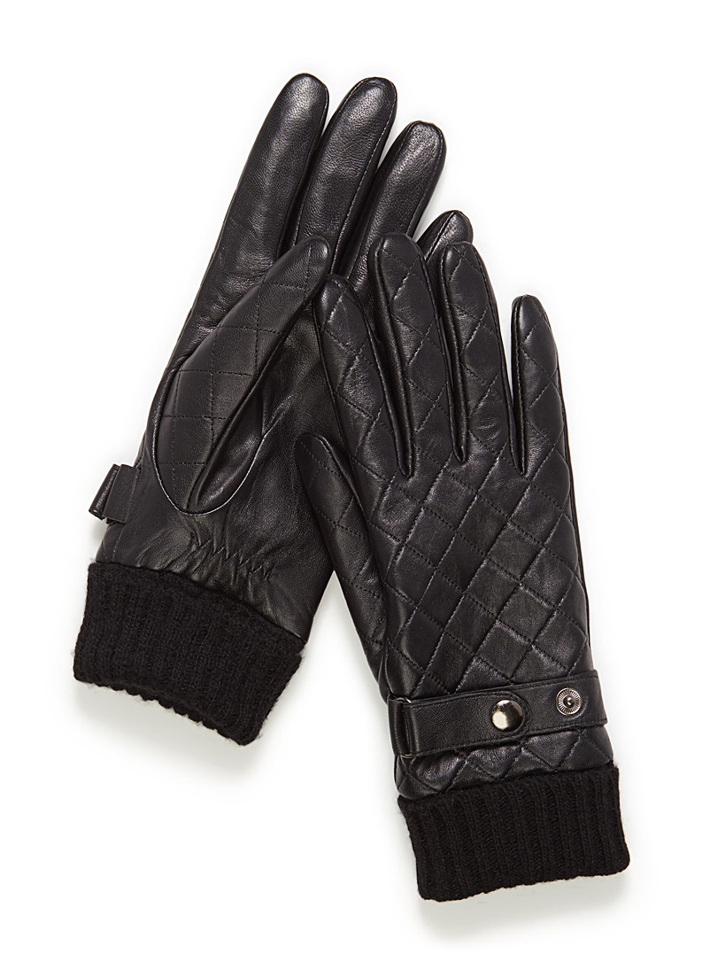 Simons Black Quilted leather gloves for women