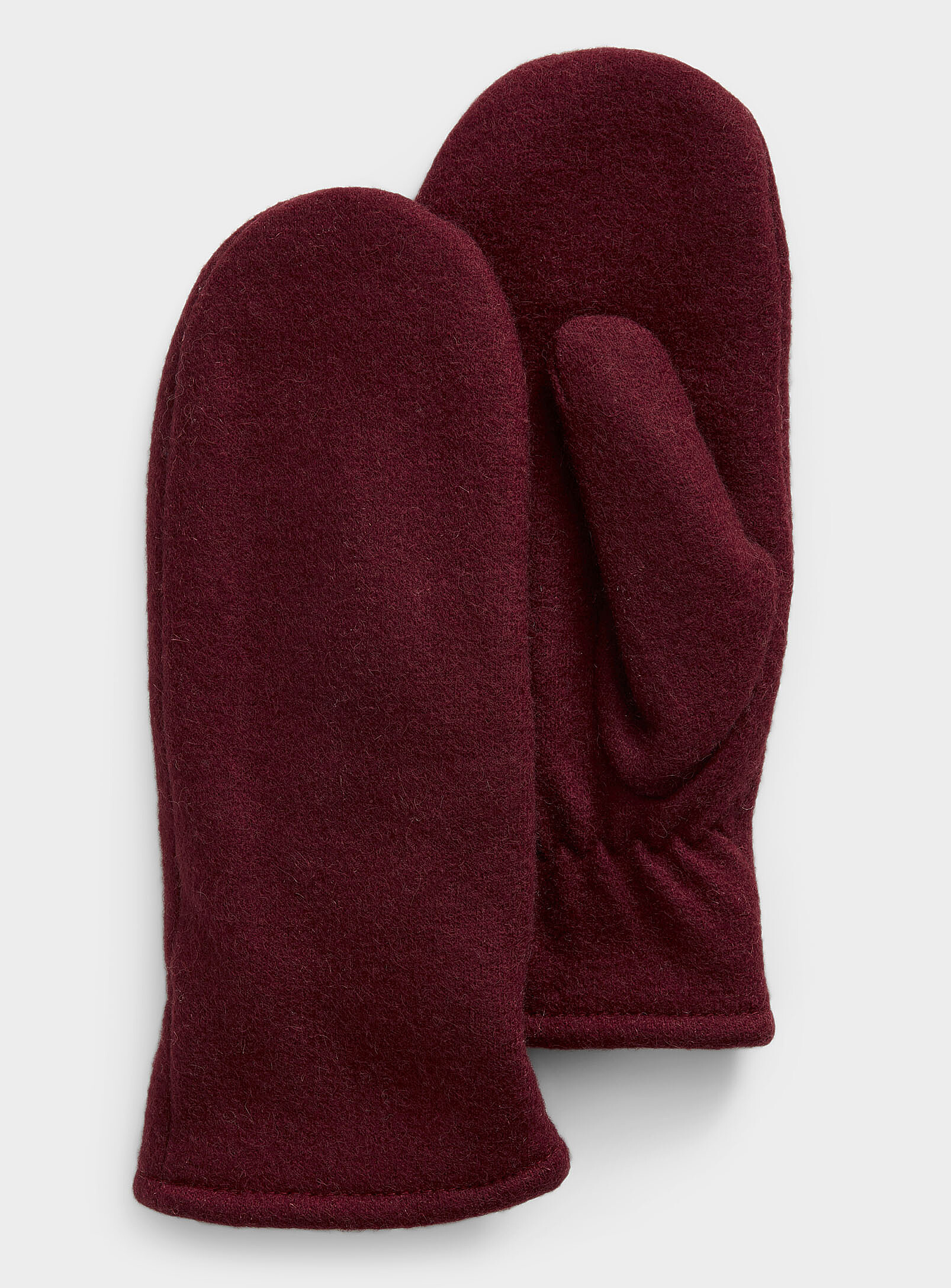 Simon's Solid Wool Mittens In Burgundy