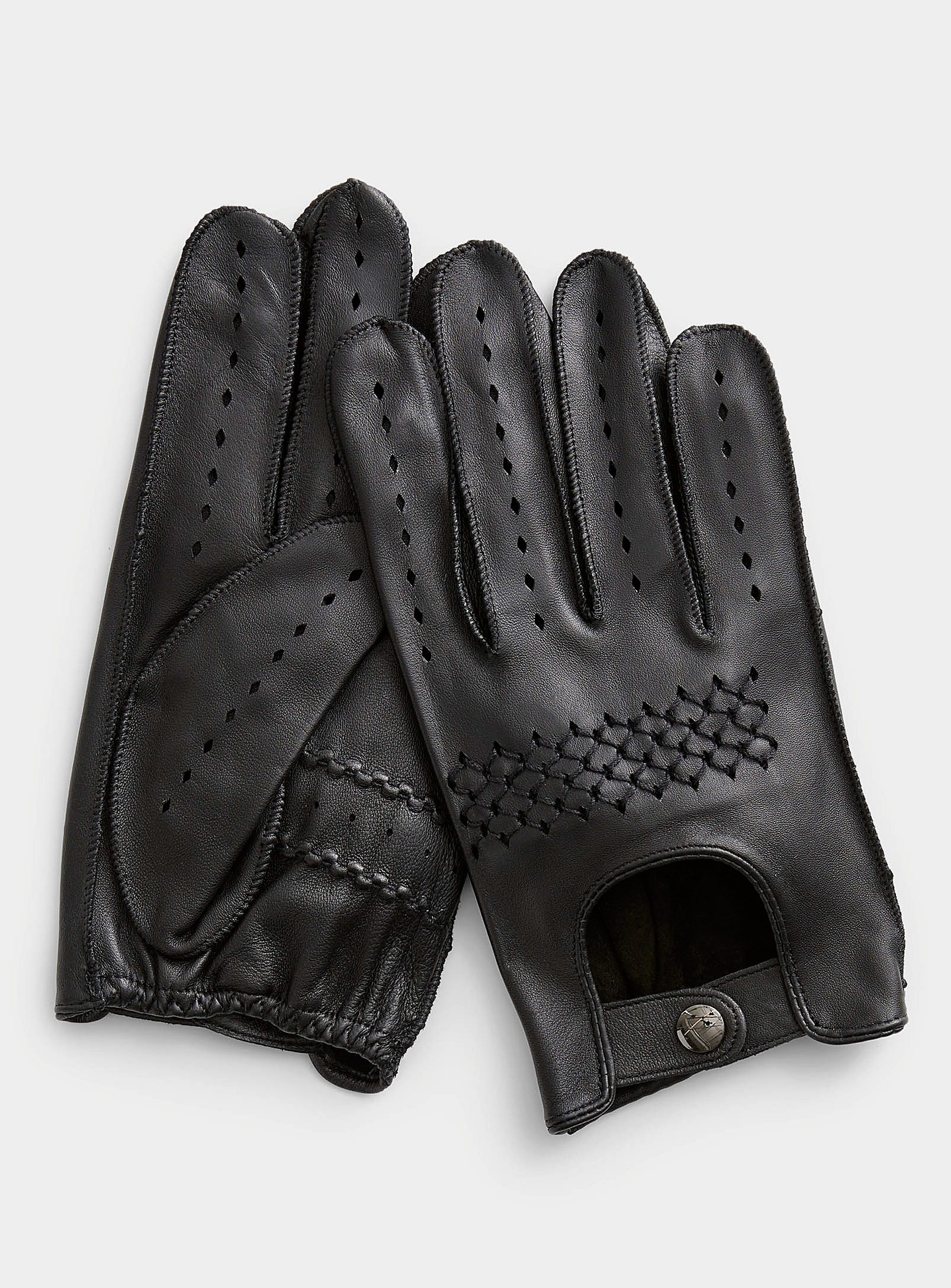 Le 31 Perforated Leather Driving Gloves In Black