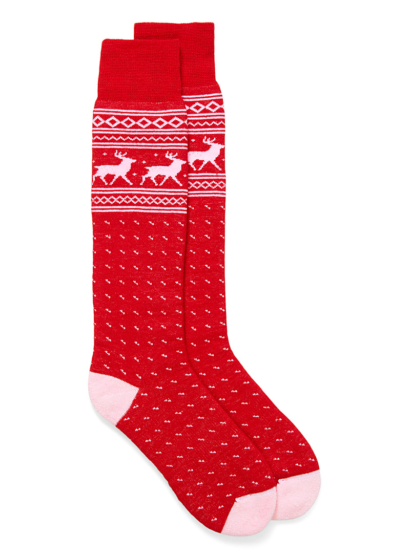 I.FIV5 Red Nordic deer thermal socks for women
