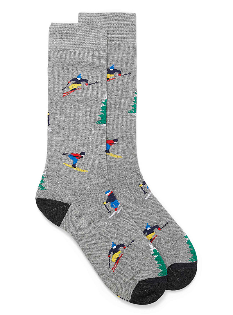 Le 31 Patterned Grey Little skiers thermal socks for men