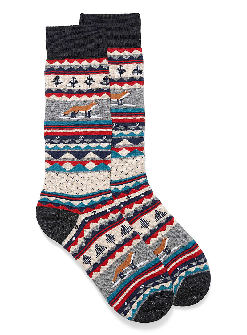 Le 31 Patterned Ecru Jacquard forest king thermal socks for men