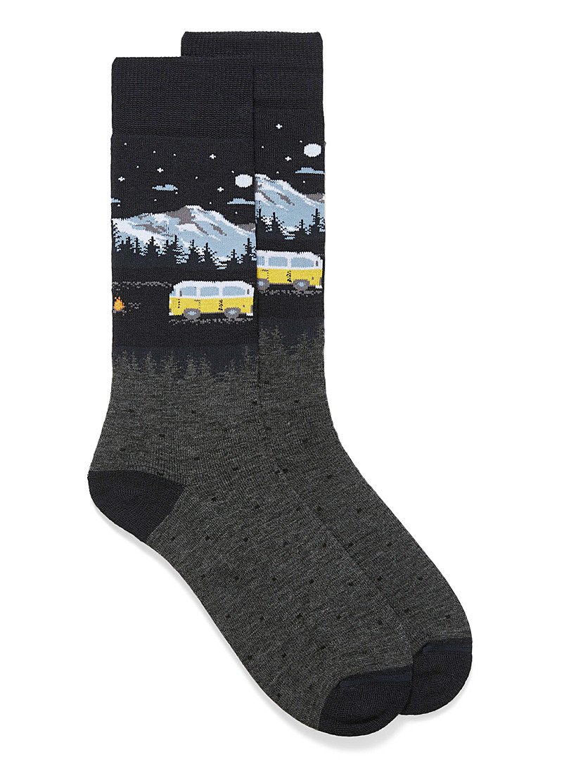 Le 31 Patterned Grey Nordic traveler thermal socks for men