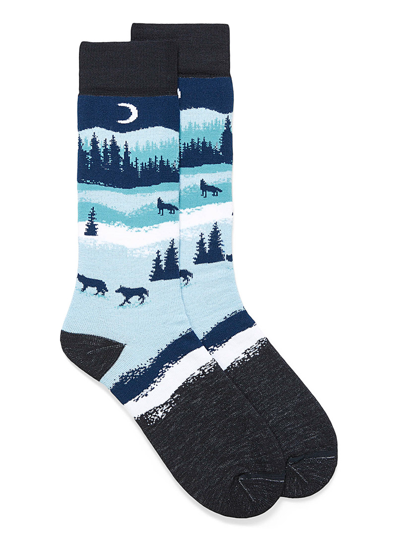 Le 31 Baby Blue Wolf forest thermal socks for men