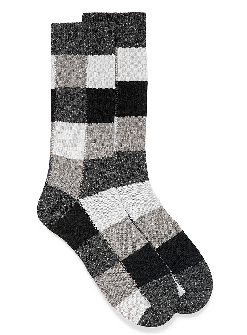 Le 31 Patterned Grey Heathered checkerboard wool sock for men